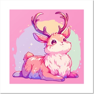 Happy jackalope rabbit with vivid colors Posters and Art